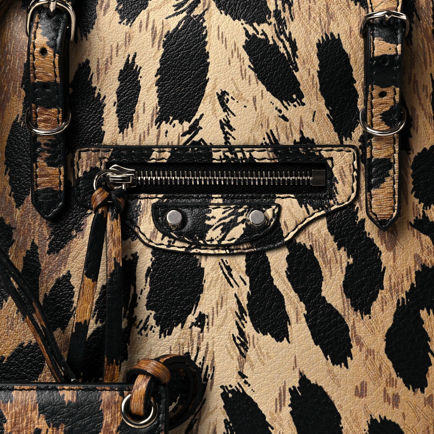Balenciaga Grained Calfskin Leopard Print Papier Mini A4 Zip Around Tote Beige 7 of 9