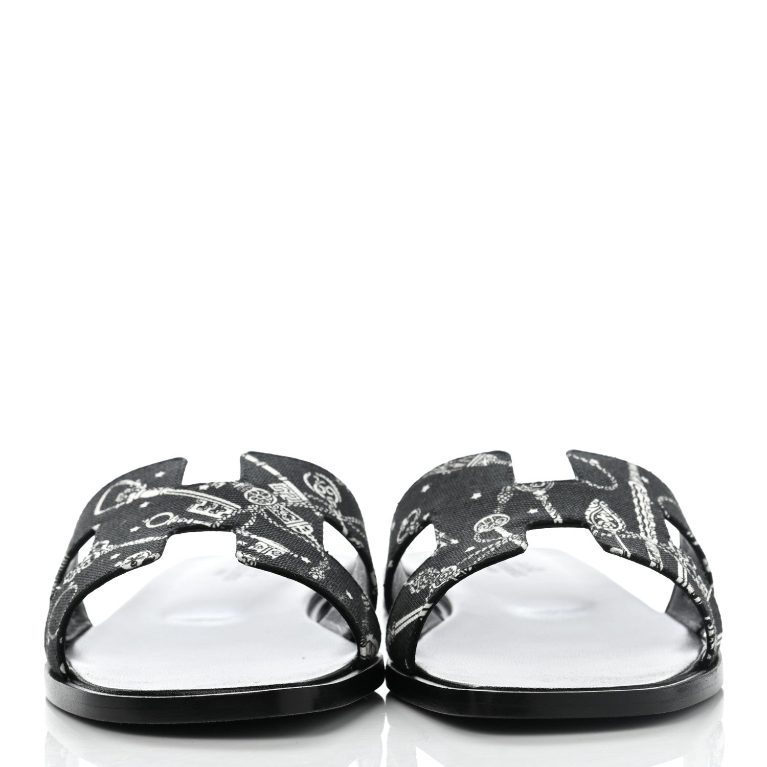Hermes Cotton Canvas Printed Les Cles Bandana Oran Sandals 37 Black 2 of 9