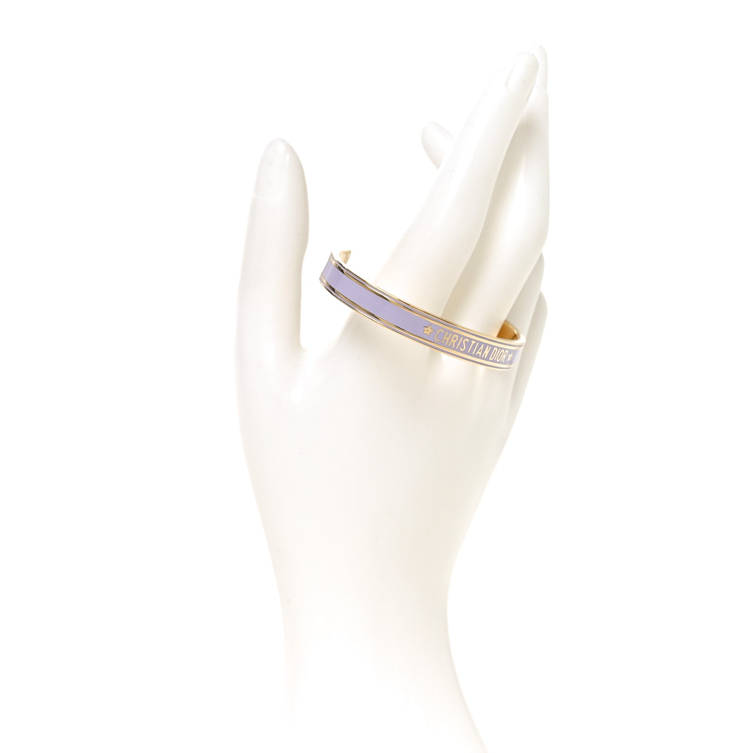 Christian Dior Metal Enamel Code Bangle Bracelet Lavender Gold 2 of 4