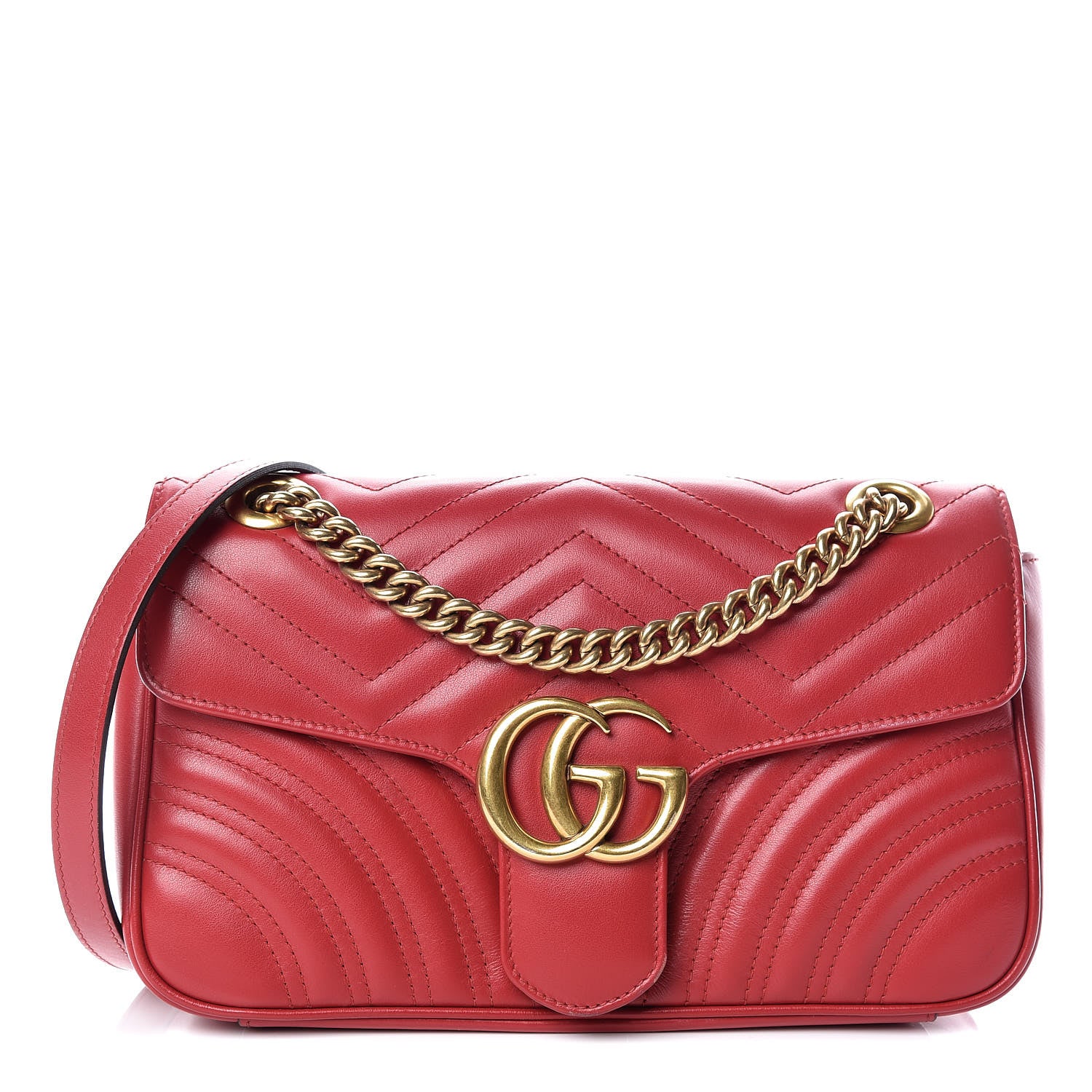 Gucci Calfskin Matelasse Small GG Marmont Shoulder Bag Hibiscus Red 1 of 12