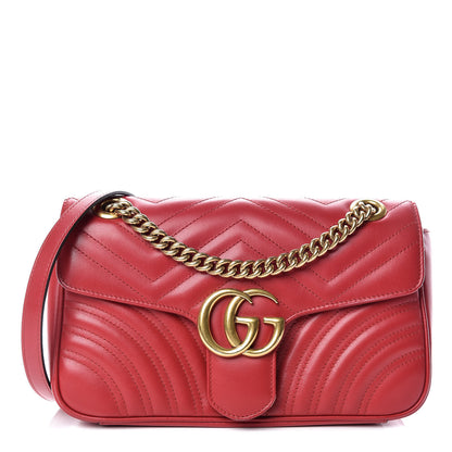 Gucci Calfskin Matelasse Small GG Marmont Shoulder Bag Hibiscus Red 1 of 12