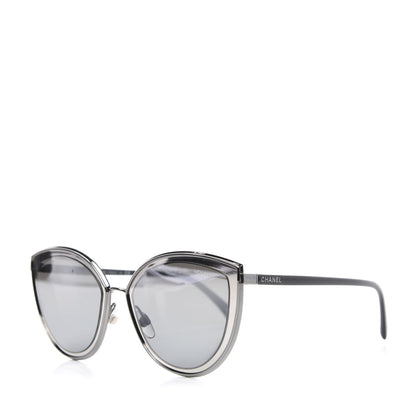 Chanel Metal Cat Eye Sunglasses 4222 Silver Black 1 of 8