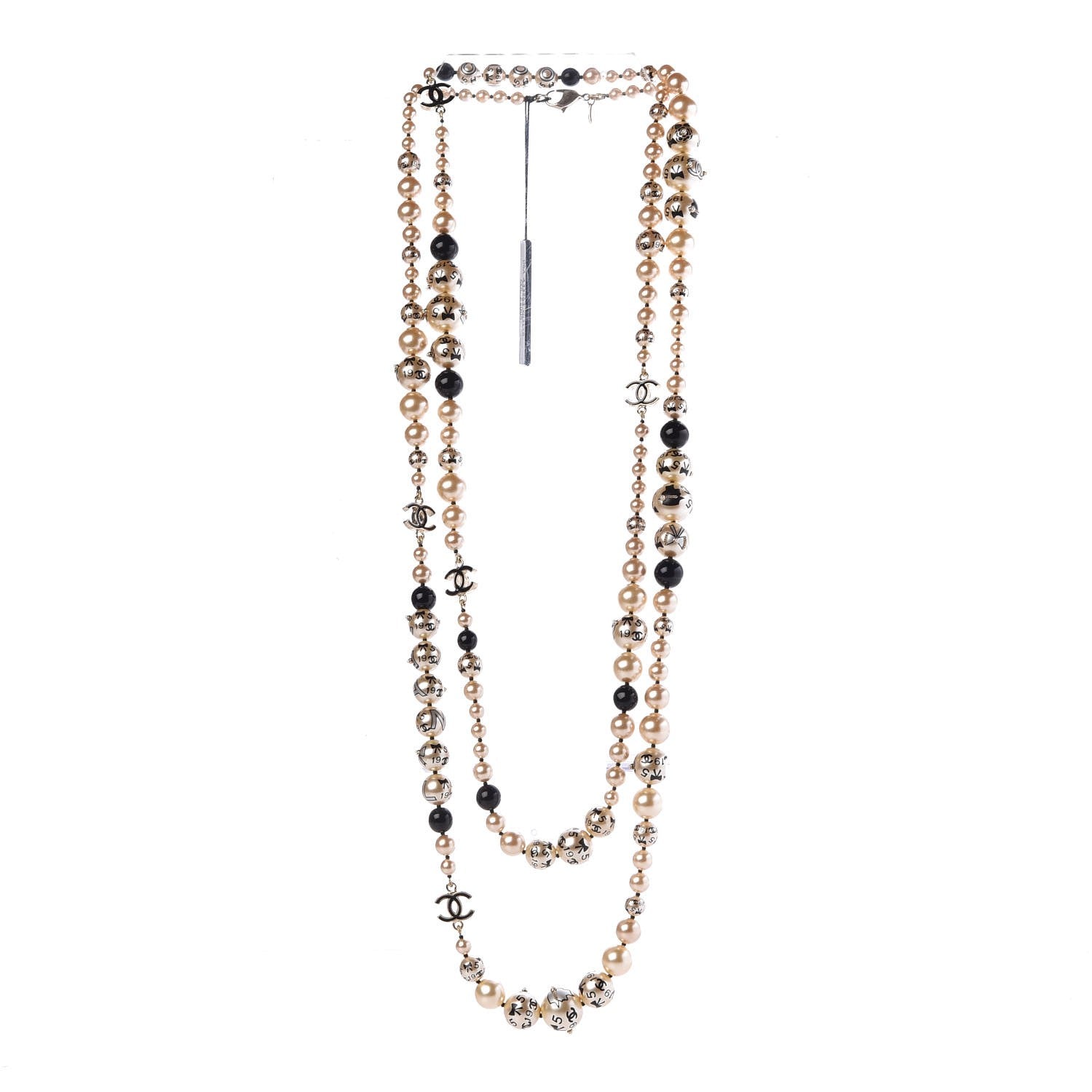 Chanel Painted Pearl CC Coco Long Necklace Black Gold 3 of 6