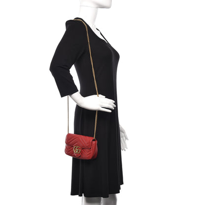 Gucci Calfskin Matelasse Super Mini GG Marmont Shoulder Bag Hibiscus Red 2 of 11
