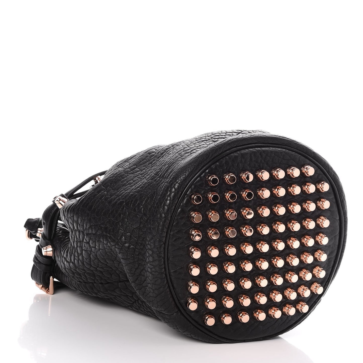 Pebbled Lambskin Diego Bucket Drawstring Bag Black Rose Gold Hardware