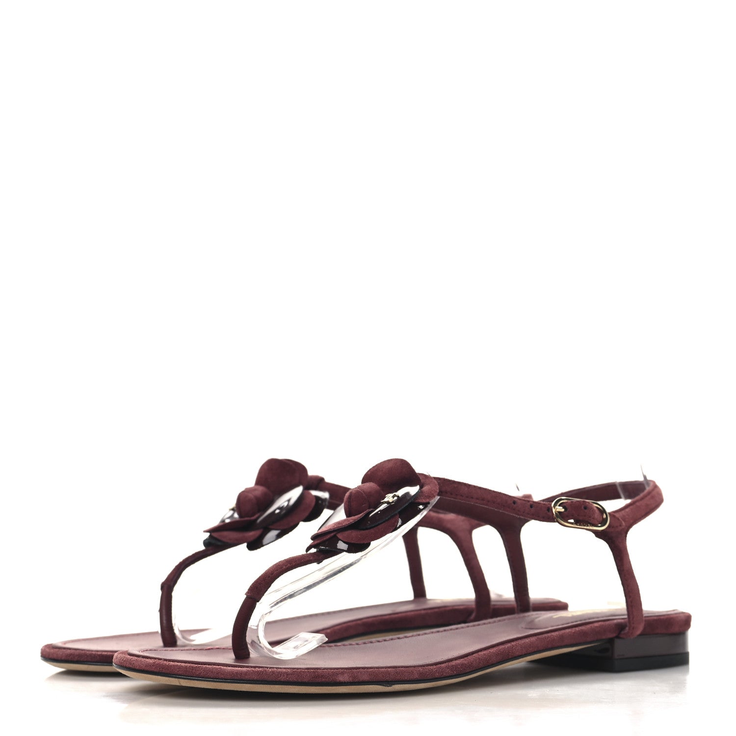 Chanel Suede Calfskin Camellia Thong Sandals 39.5 Burgundy 4 of 8