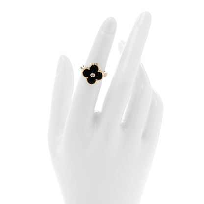 Van Cleef & Arpels 18K Yellow Gold Diamond Black Onyx Vintage Alhambra Ring 48 4.5 2 of 4