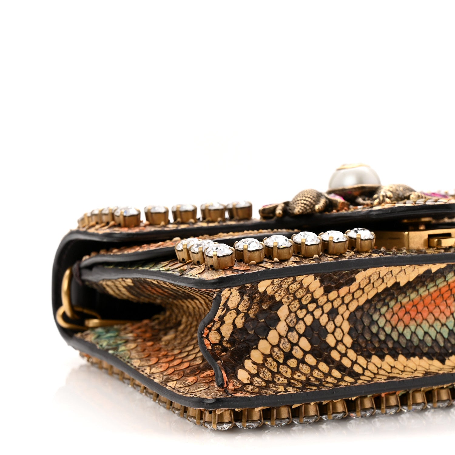 Gucci Python Crystal Mini Bee Broadway Shoulder Bag  Gold Cloud Butter Ivory Paradise Cloud 9 of 10