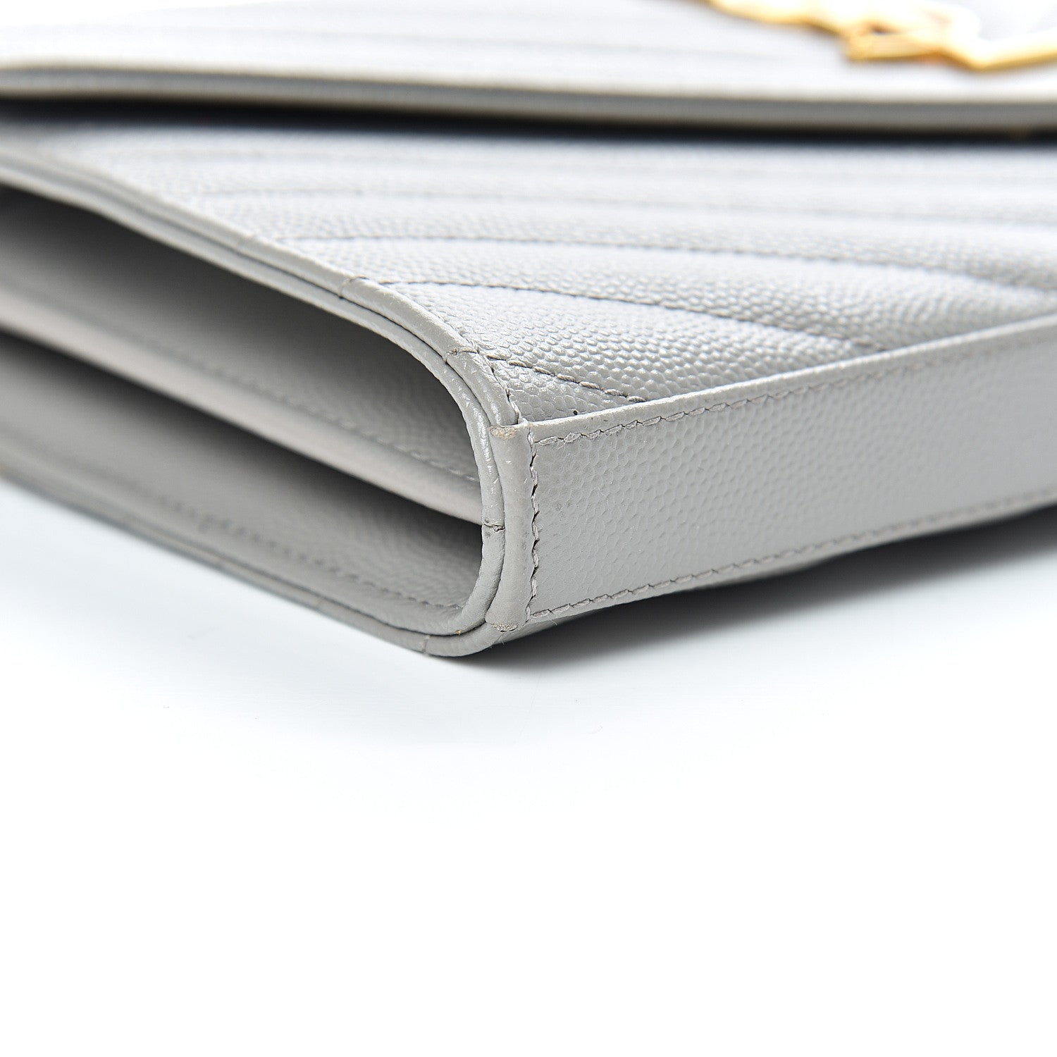 Saint Laurent Grain De Poudre Matelasse Chevron Monogram Chain Wallet Oyster Grey 9 of 13