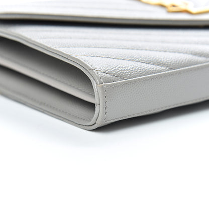 Saint Laurent Grain De Poudre Matelasse Chevron Monogram Chain Wallet Oyster Grey 9 of 13