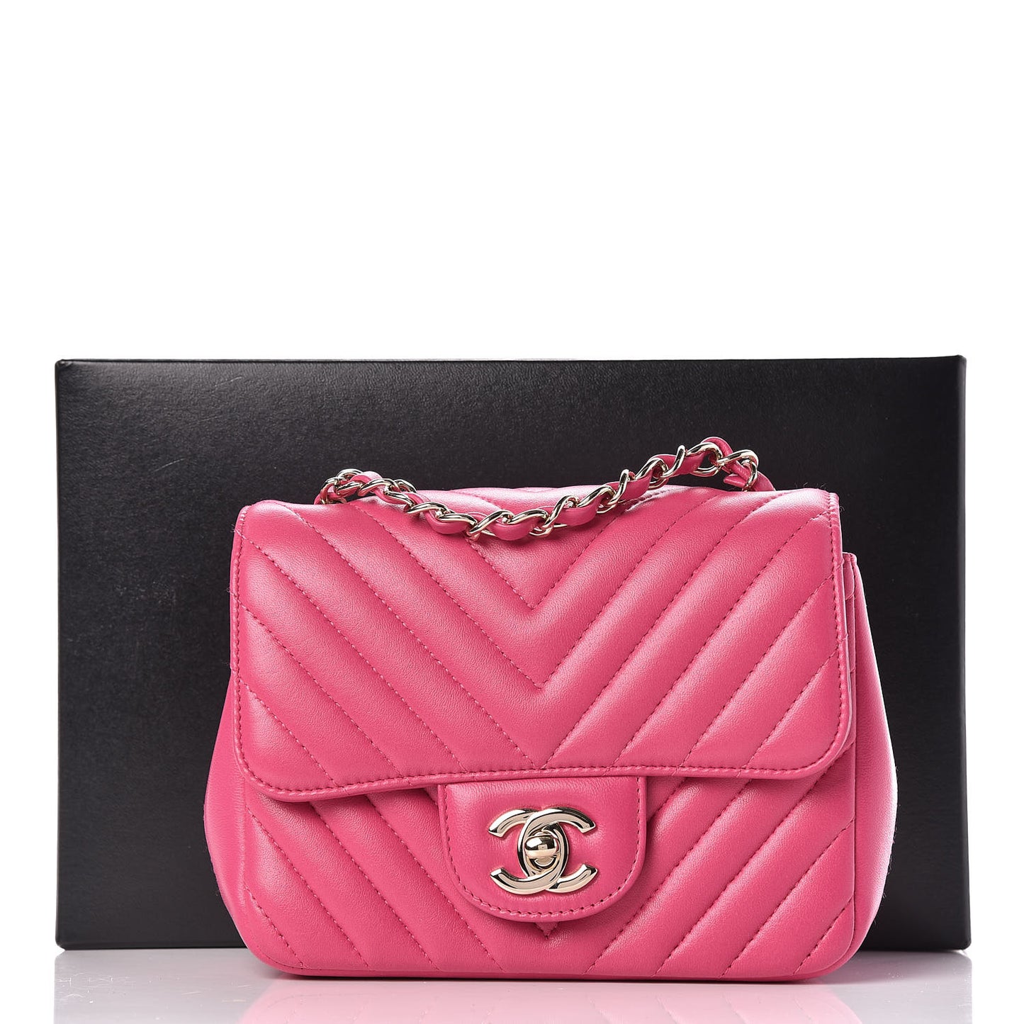 Lambskin Chevron Quilted Mini Square Flap Fuchsia