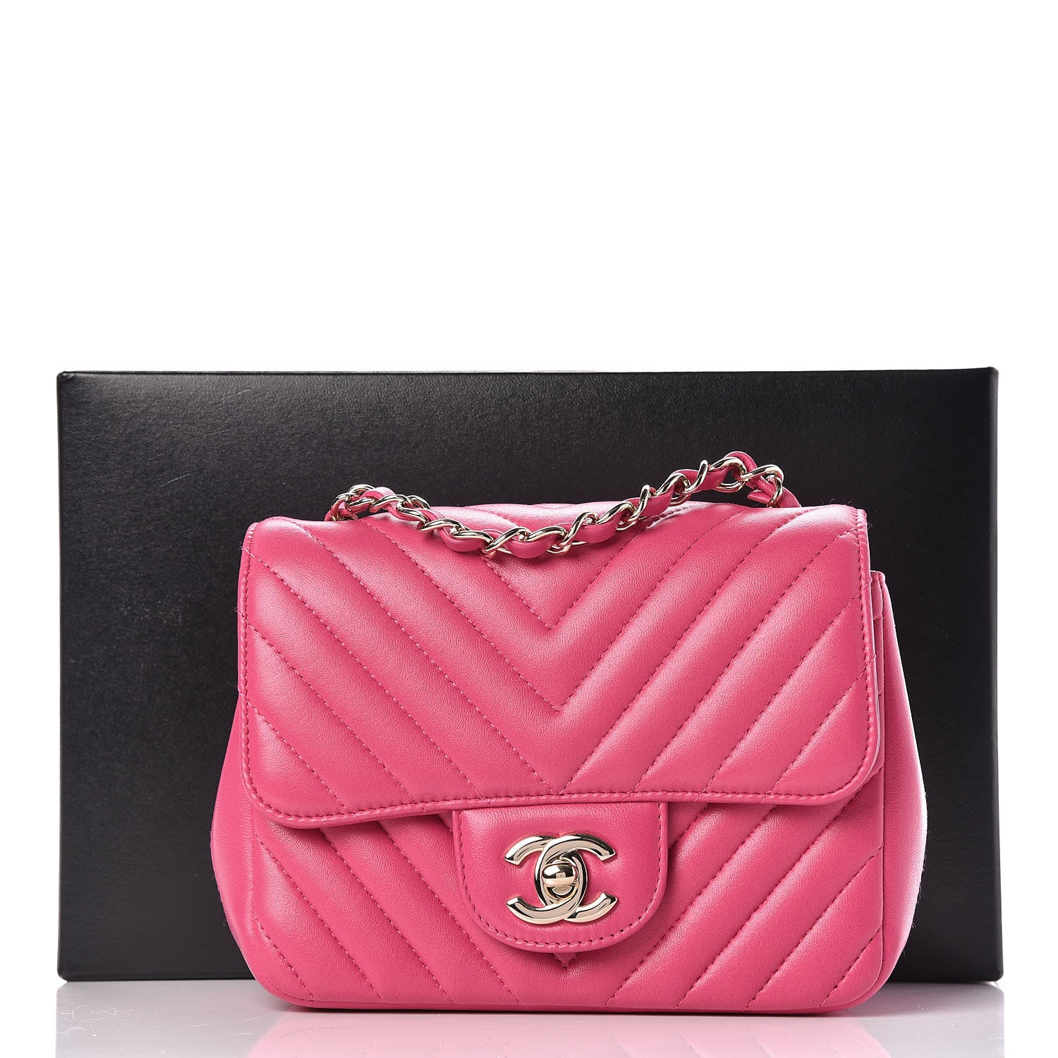 Chanel Lambskin Chevron Quilted Mini Square Flap Fuchsia 10 of 10