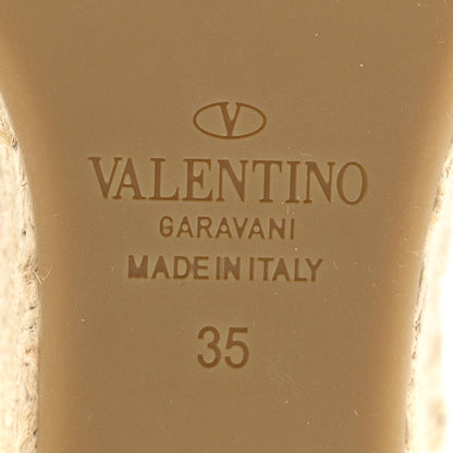 Valentino Garavani Grained Calfskin Rockstud Ankle Strap Espadrille 15/105mm Wedge Sandals 35 Poudre Natural 8 of 12