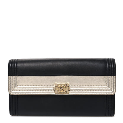 Chanel Lambskin Large Boy Gusset Flap Wallet Black Silver 1 of 8
