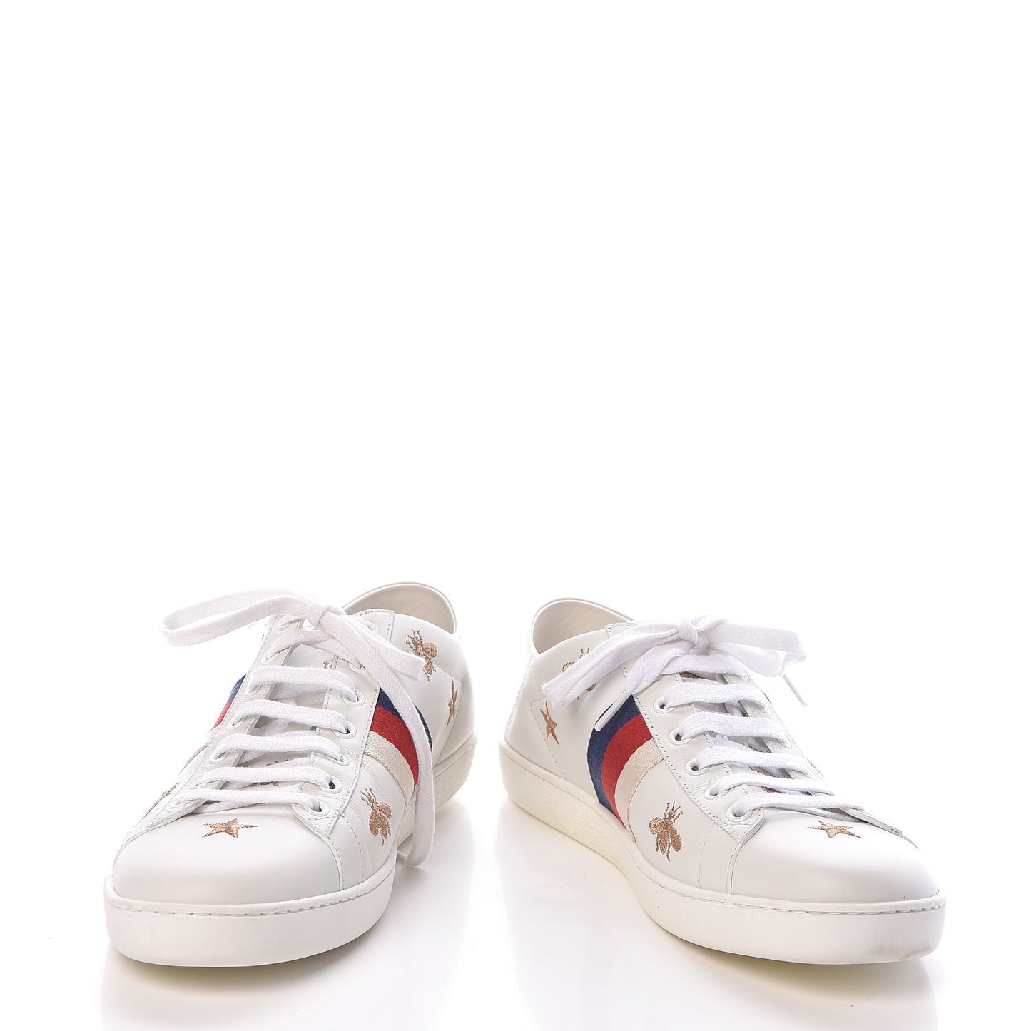 Calfskin Bee Star Embroidered Womens Sylvie Web Ace Sneakers 39.5 White Blue