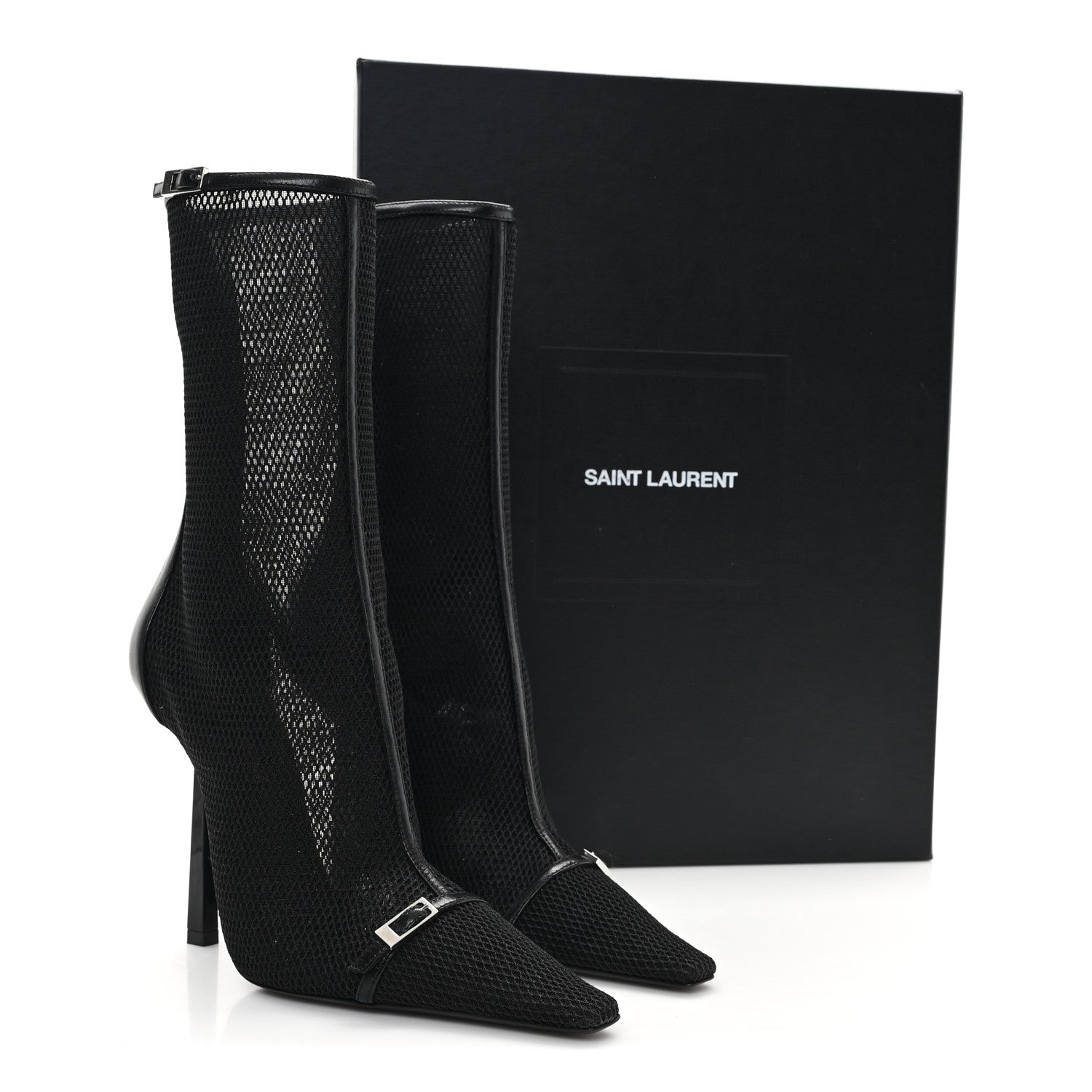 Saint Laurent Elba Applique Tulle Aston 115 Boots 37.5 Black 10 of 10