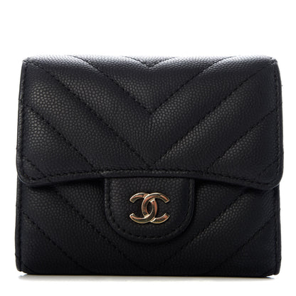Chanel Caviar Chevron Quilted Compact Flap Wallet Black 1 of 8
