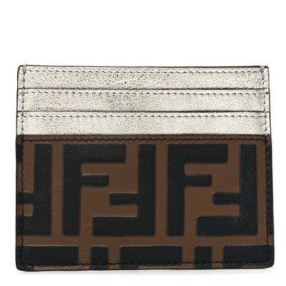 Fendi Vitello Cruise Bi-Color FF 1974 Embossed Card Holder Maya Black Argento 1 of 7