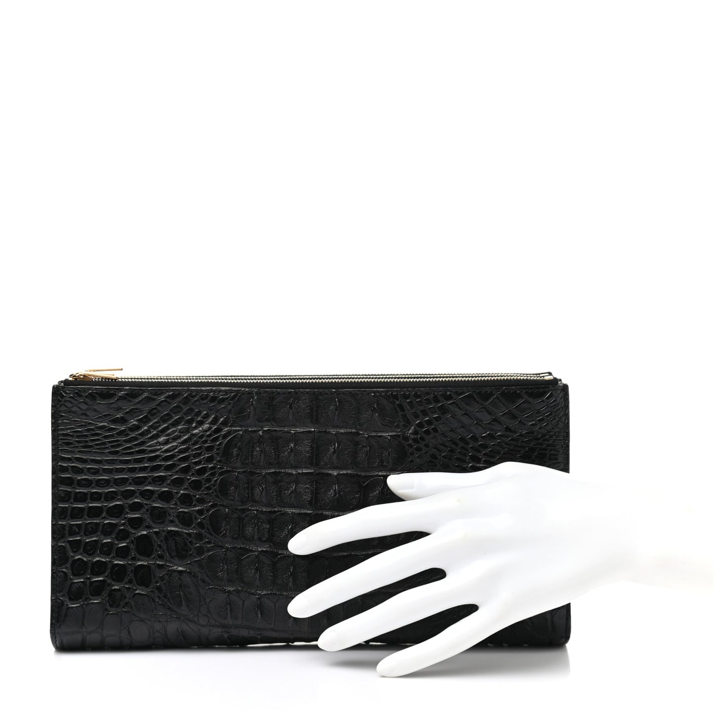 Crocodile Embossed Calfskin Clutch Black
