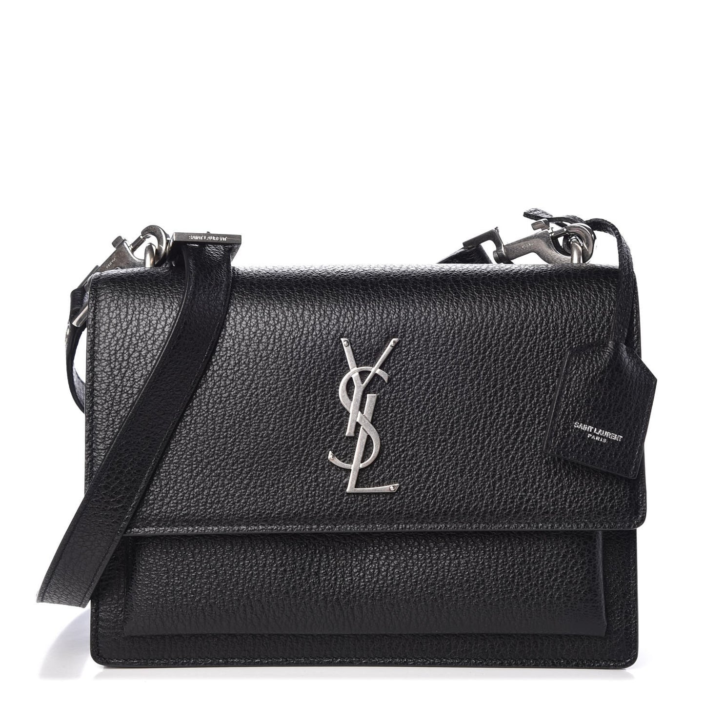 Grained Calfskin Medium Monogram Sunset Satchel Black