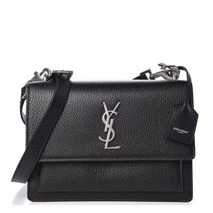 Saint Laurent Grained Calfskin Medium Monogram Sunset Satchel Black 1 of 7
