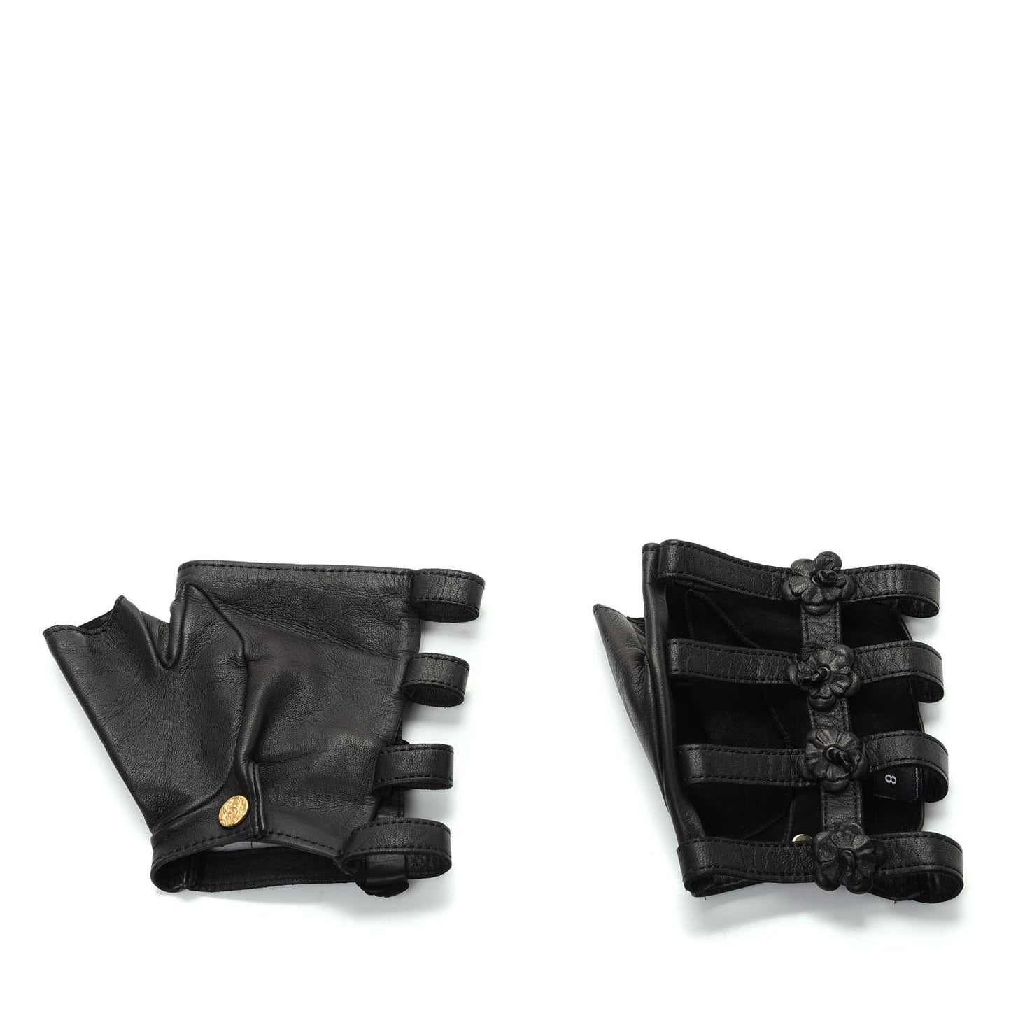 Lambskin Camellia Fingerless Gloves 8 Black