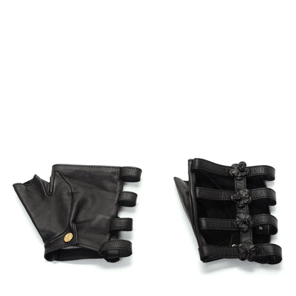 Chanel Lambskin Camellia Fingerless Gloves 8 Black 2 of 5