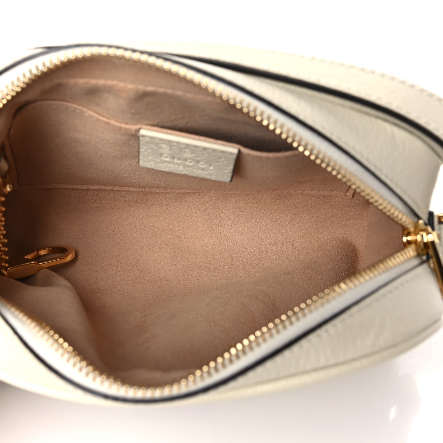 Textured Dollar Calfskin Web Mini Ophidia Shoulder Bag Mystic White