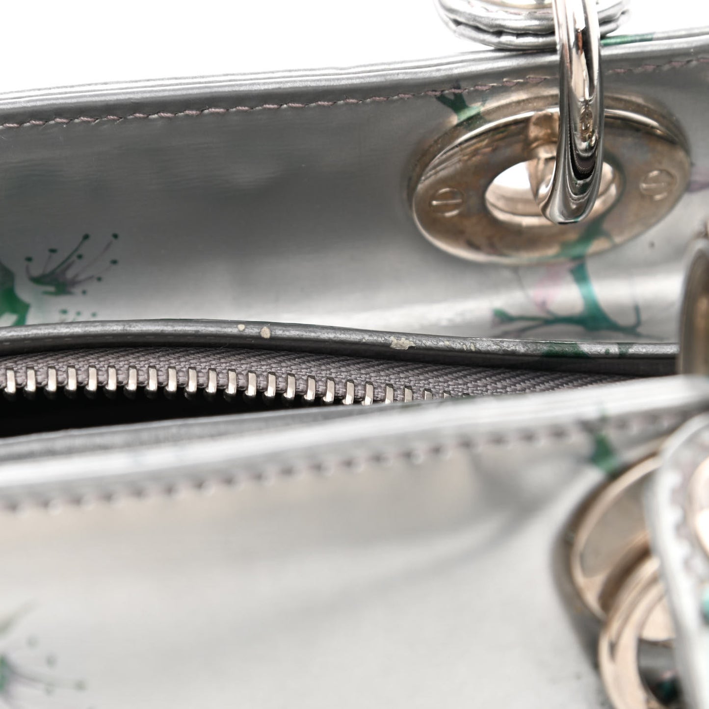 Metallic Patent Floral Printed Medium Lady Dior