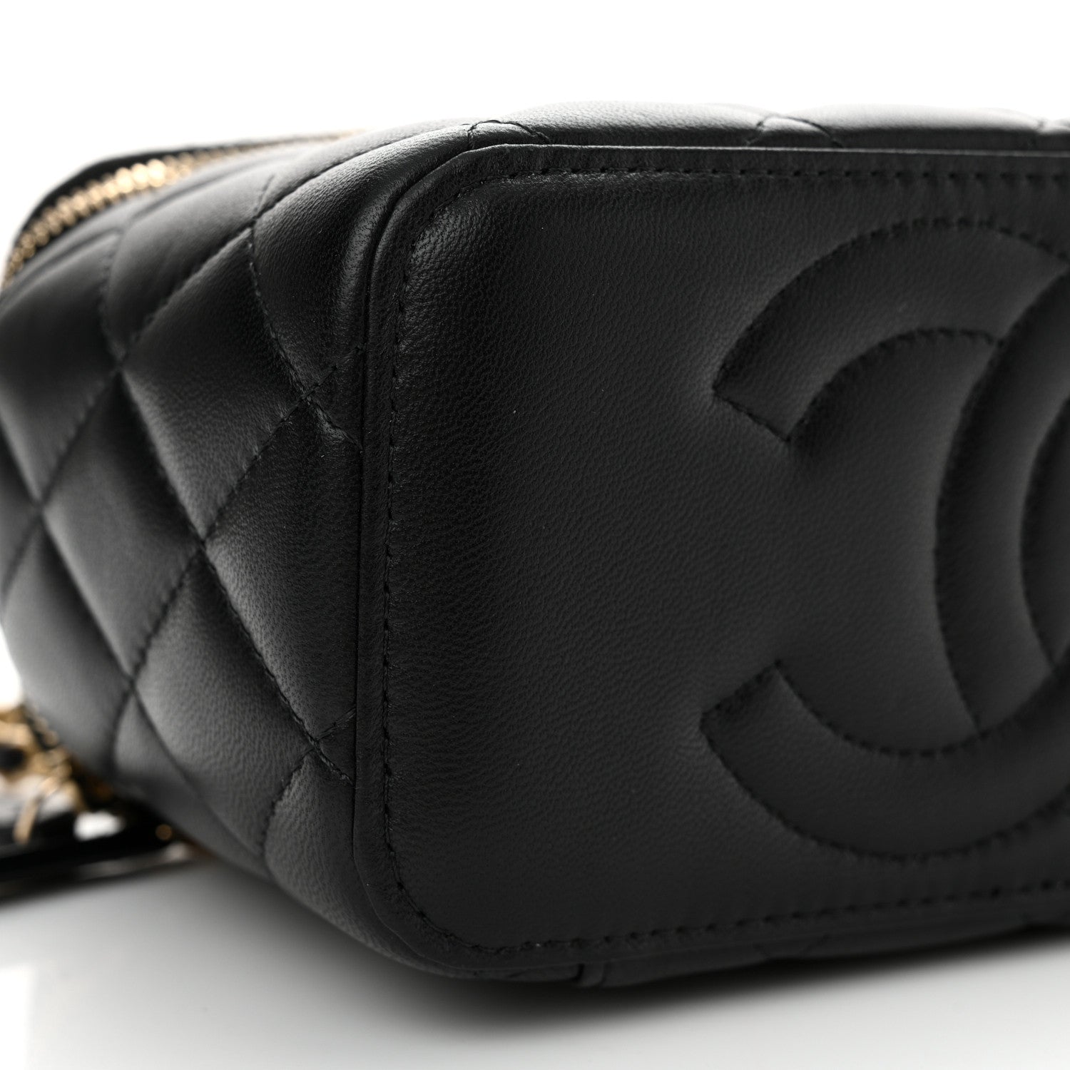 Chanel Lambskin Quilted Metal Small Top Handle Vanity Case With Chain Black 9 of 12