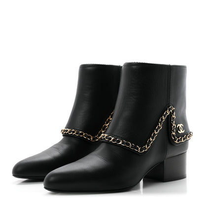 Chanel Calfskin Chain CC Short Boots 37 Black 4 of 9