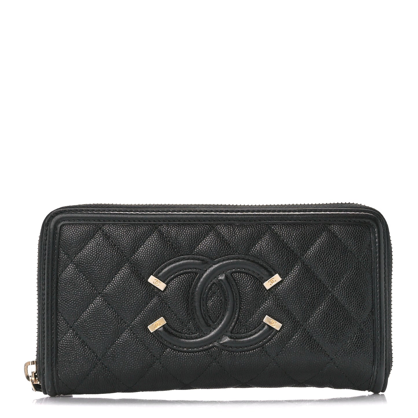 Caviar Quilted Filigree Zip Around Wallet Black