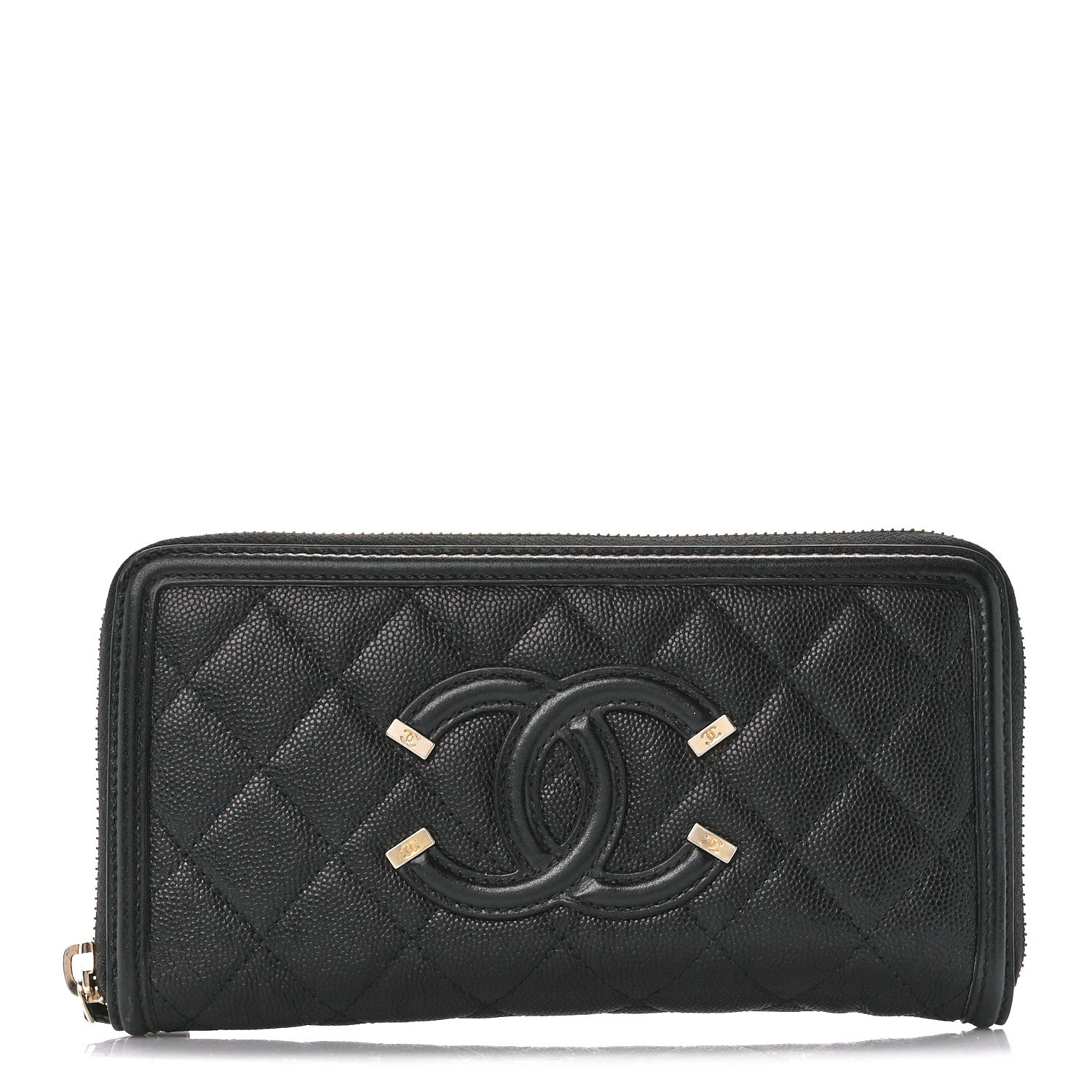 Chanel Caviar Quilted Filigree Zip Around Wallet Black 1 of 11