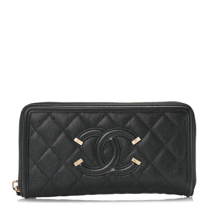 Chanel Caviar Quilted Filigree Zip Around Wallet Black 1 of 11