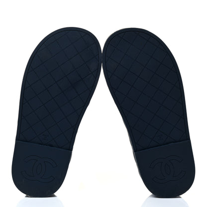 Chanel Lambskin Quilted CC Mules Sandals 37 Navy Blue 4 of 5