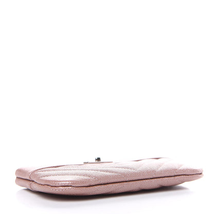 Chanel Metallic Caviar Chevron Quilted Small Vintage Mademoiselle Cosmetic Case Pink 4 of 8