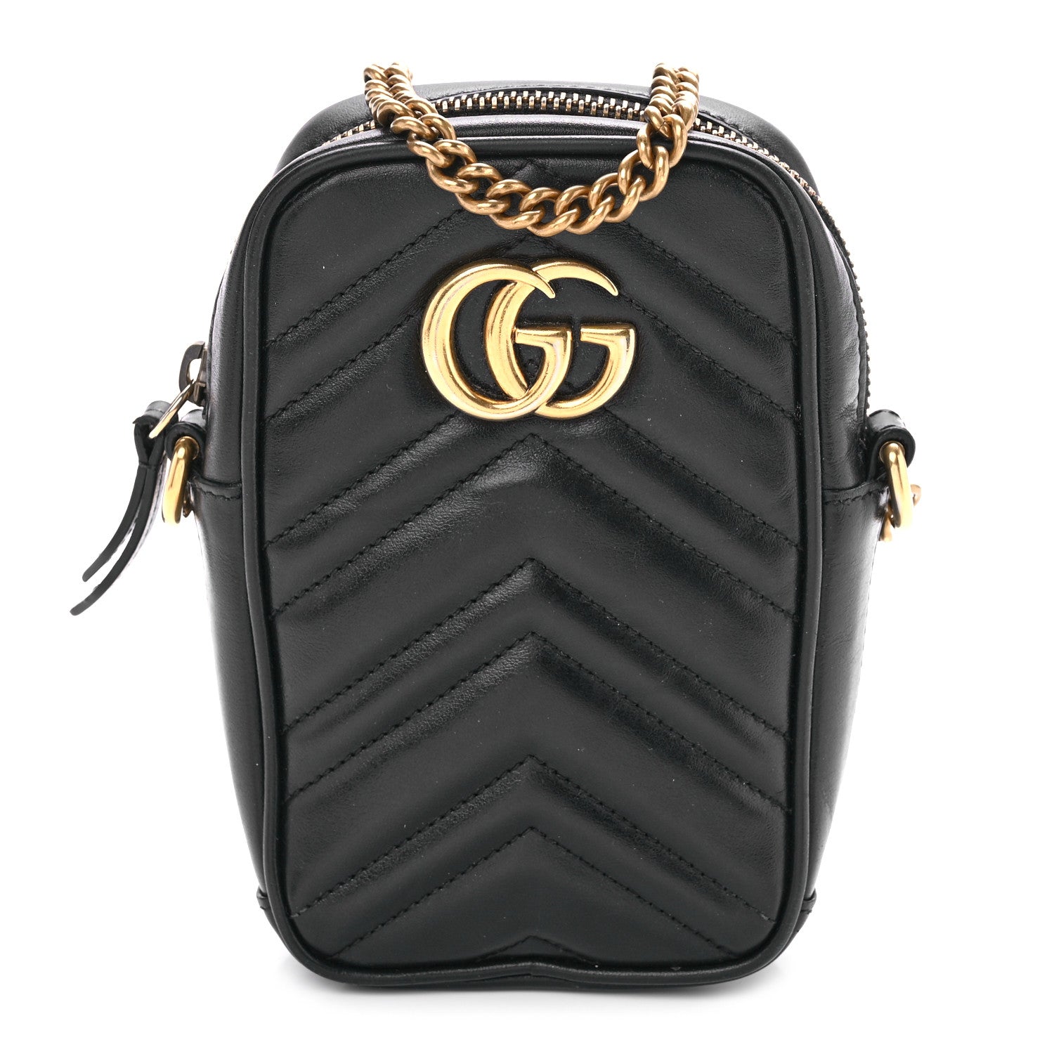 Gucci Calfskin Matelasse Mini GG Marmont Crossbody Bag Black 1 of 10
