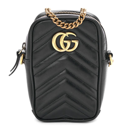 Gucci Calfskin Matelasse Mini GG Marmont Crossbody Bag Black 1 of 10