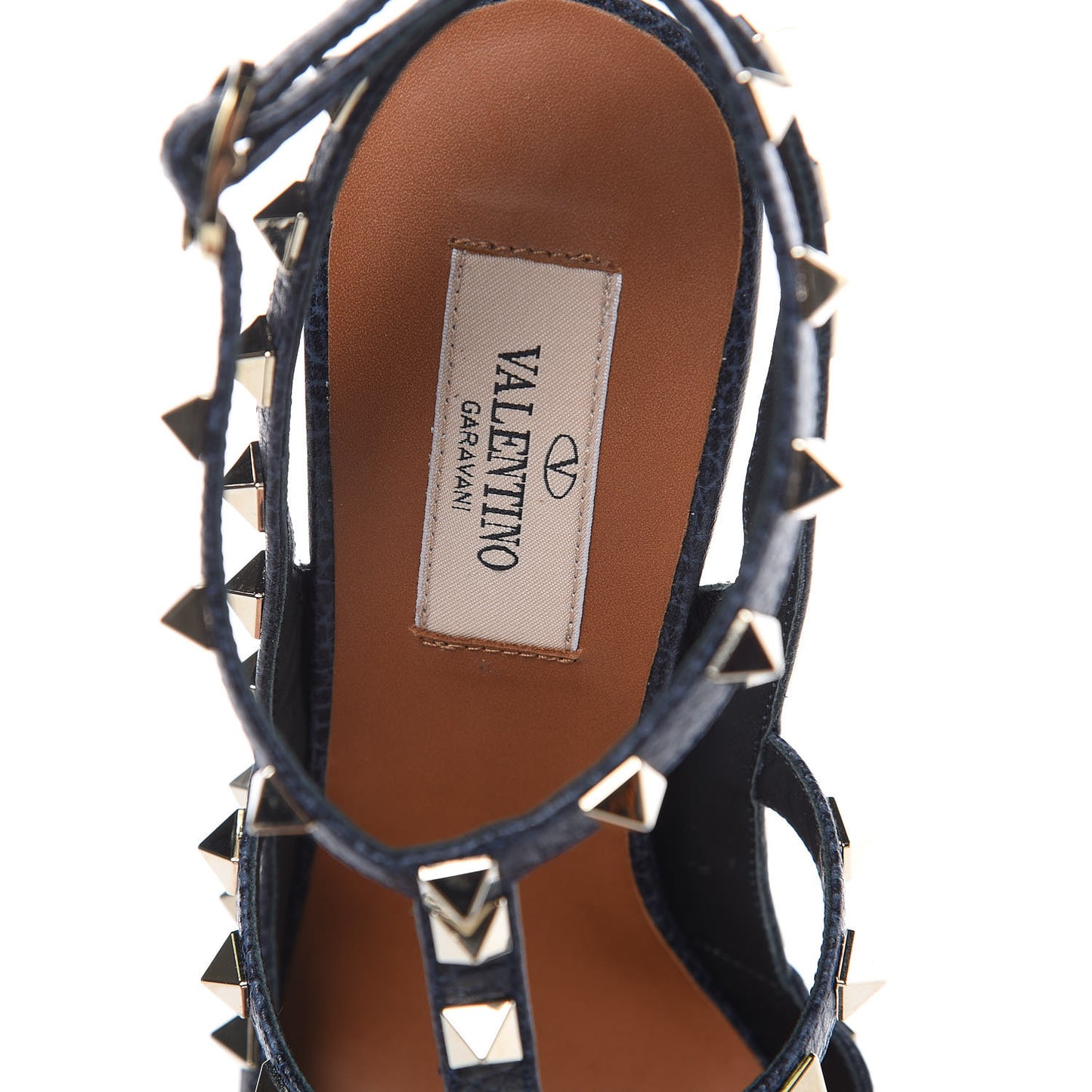 Pebbled Calfskin Rockstud Ankle Strap 100mm Pumps 37.5 Deep Denim