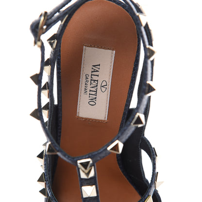 Valentino Garavani Pebbled Calfskin Rockstud Ankle Strap 100mm Pumps 37.5 Deep Denim 7 of 10