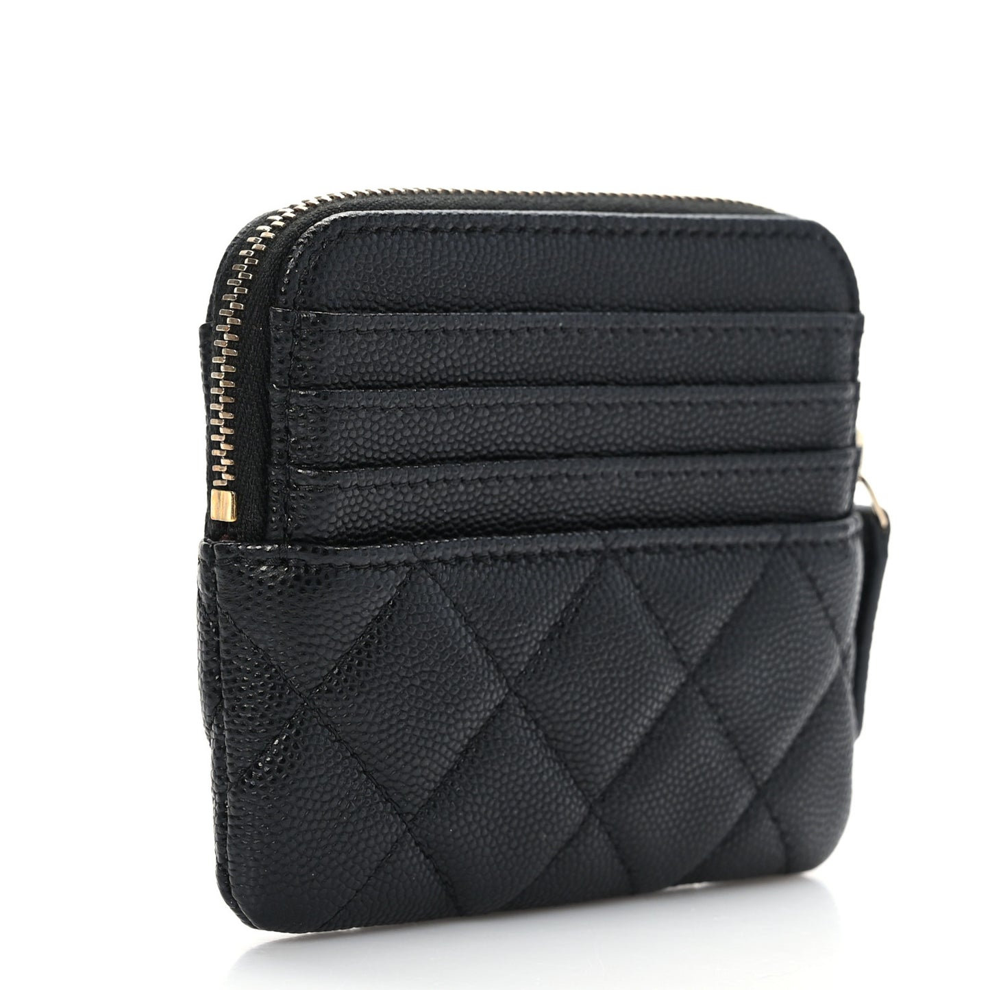 Caviar Quilted Zip Card Holder Wallet Black
