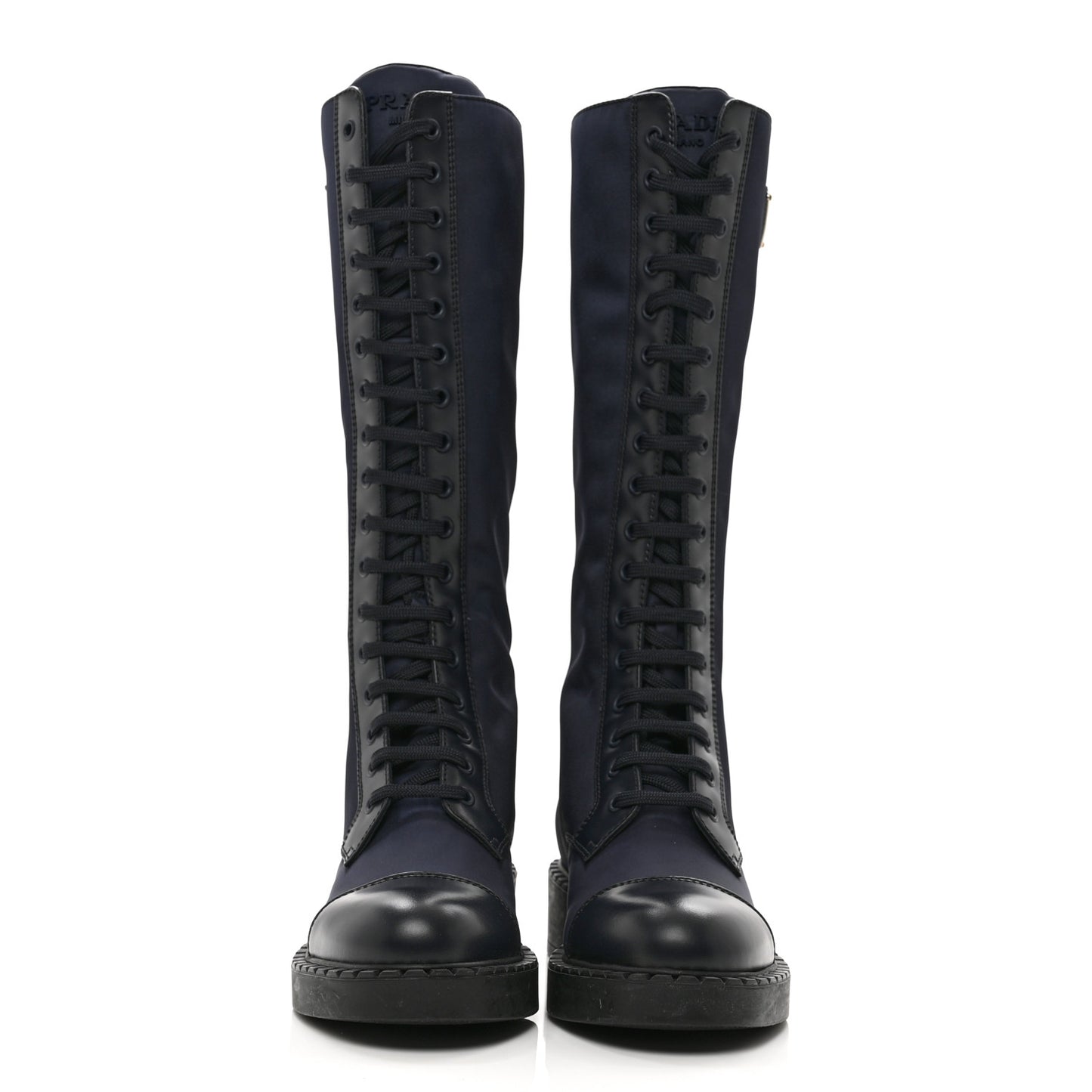 Re-Nylon Spazzolato Rois Metal Triangle Logo Tall 50mm Combat Boots 36 Bleu