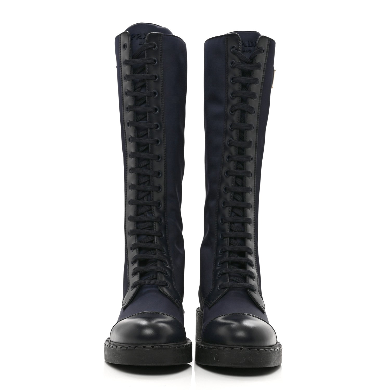 Prada Re-Nylon Spazzolato Rois Metal Triangle Logo Tall 50mm Combat Boots 36 Bleu 2 of 8
