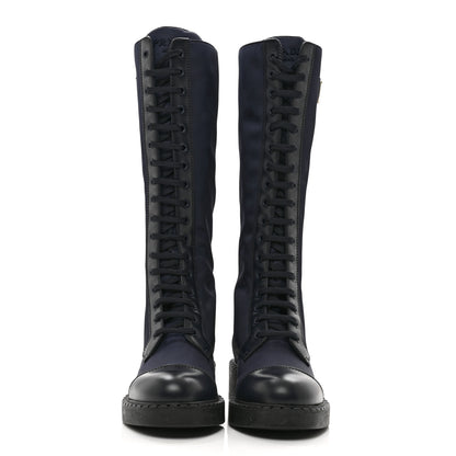 Prada Re-Nylon Spazzolato Rois Metal Triangle Logo Tall 50mm Combat Boots 36 Bleu 2 of 8