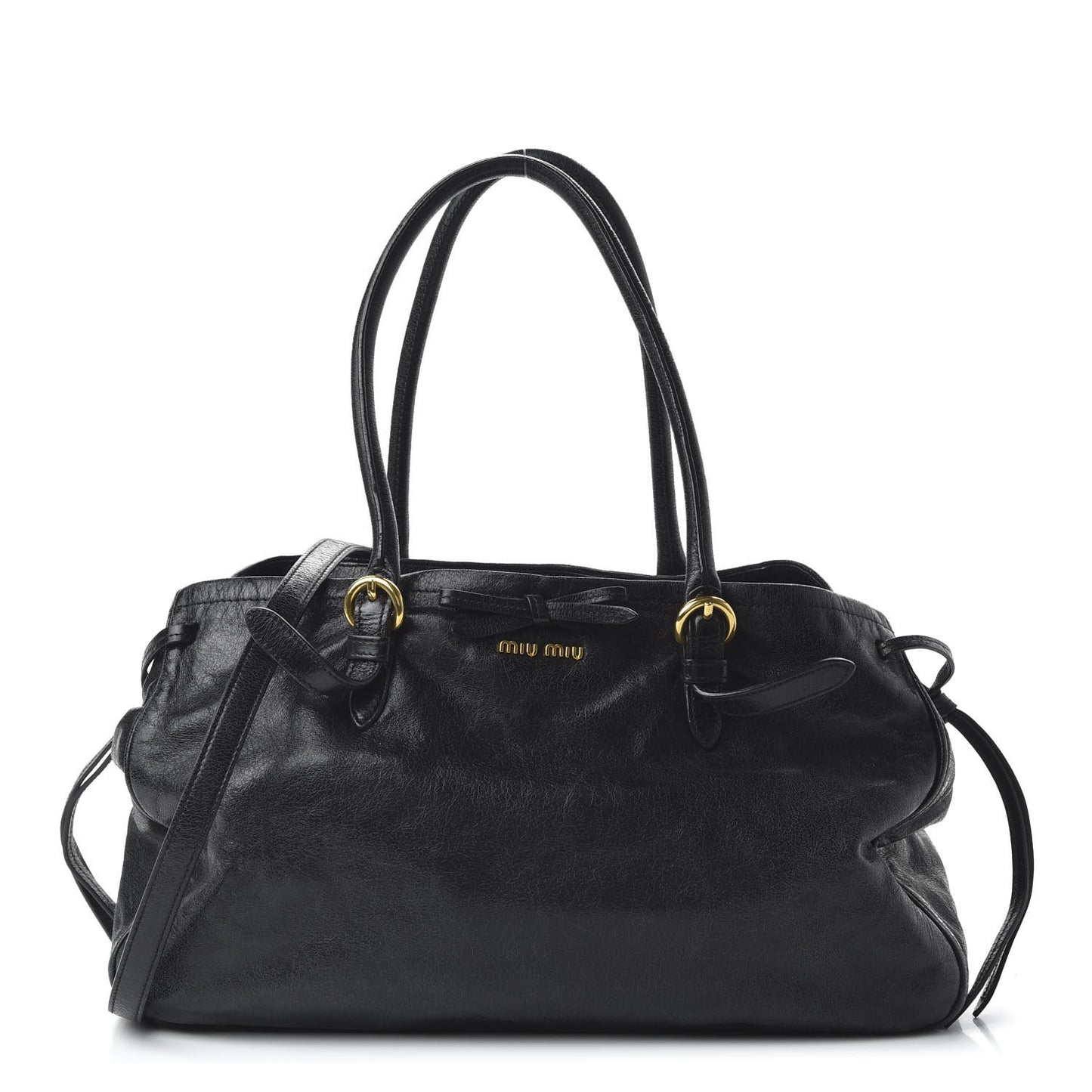 Vitello Shine Bow Shopping Tote Black