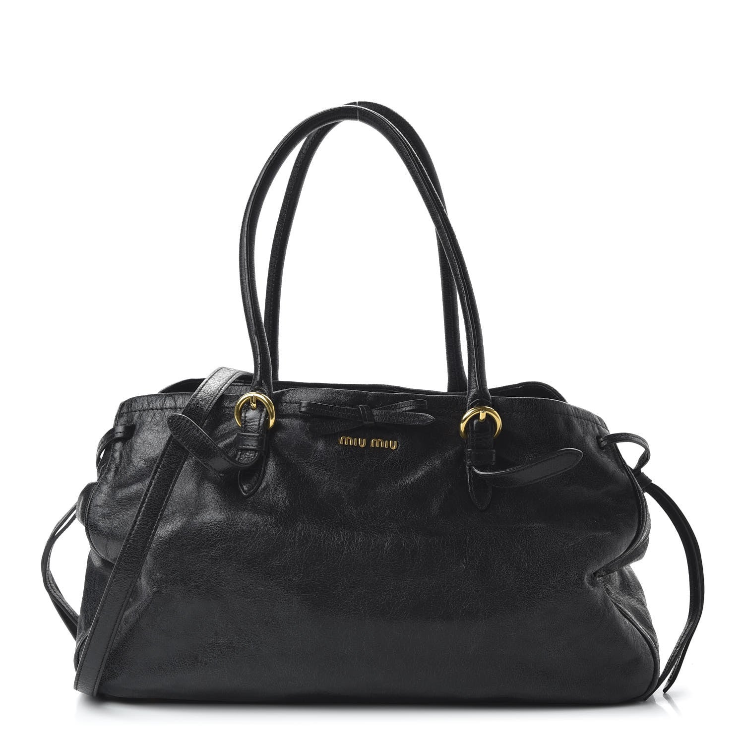 Miu Miu Vitello Shine Bow Shopping Tote Black 1 of 10