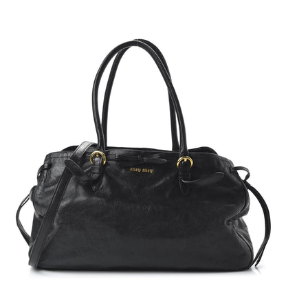 Miu Miu Vitello Shine Bow Shopping Tote Black 1 of 10