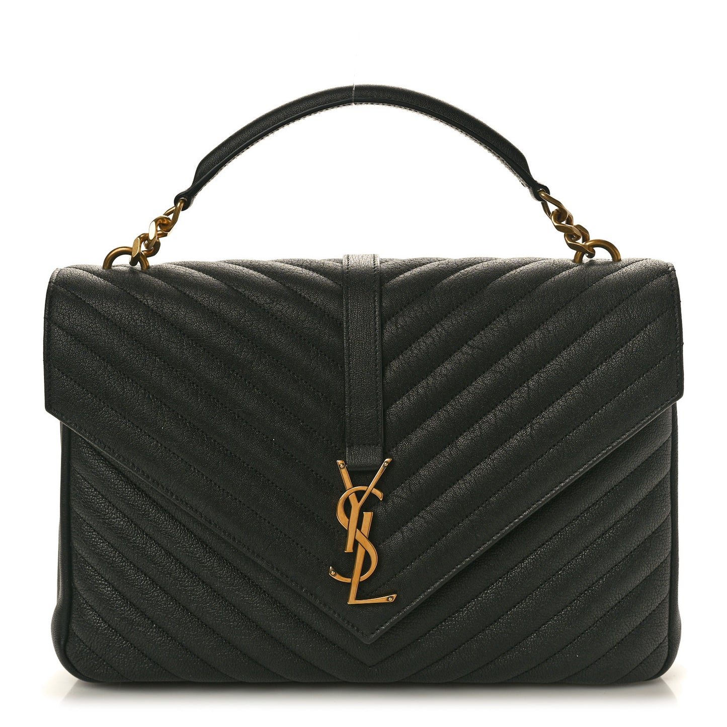 Sheepskin Matelasse Chevron Monogram Large College Satchel Black