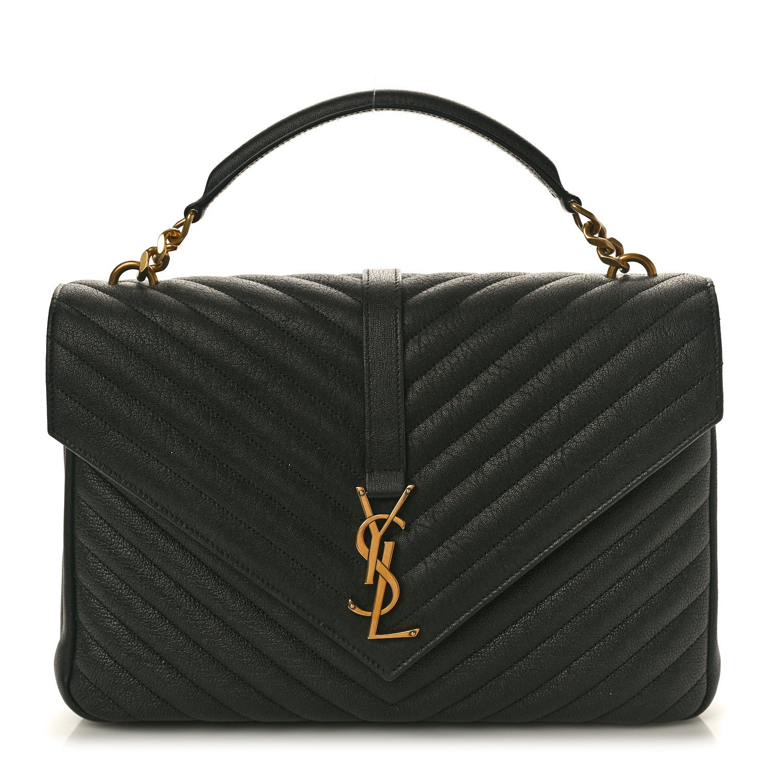 Saint Laurent Sheepskin Matelasse Chevron Monogram Large College Satchel Black 1 of 10