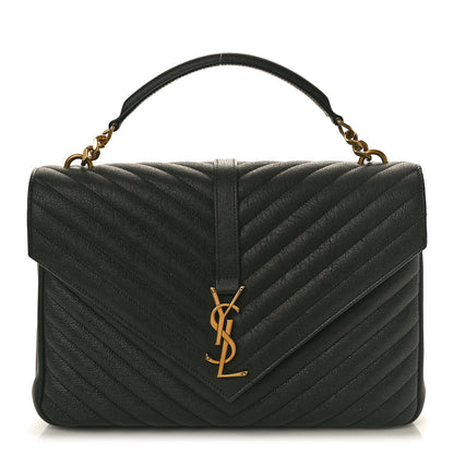 Saint Laurent Sheepskin Matelasse Chevron Monogram Large College Satchel Black 1 of 10